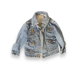 Vintage Size 4 Kids Denim Children's Mashe Pink Flower Patch Jean Jacket